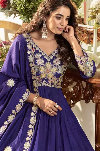 Pure vichitra embroidered gown with heavy cording sequence work & dupatta