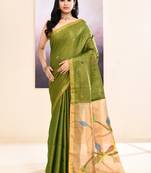 Women's olive embellished tissue jamdani saree