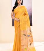 Women's yellow embellished tissue jamdani saree