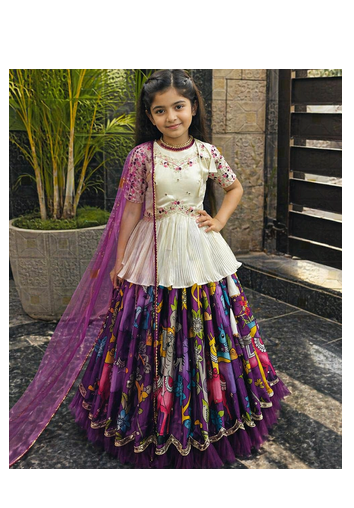 New Designer Kediya Style Chinon Silk Embroidery Work White Readymade Lehenga Choli 1