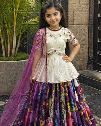 New Designer Kediya Style Chinon Silk Embroidery Work White Readymade Lehenga Choli