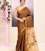 Women's brown embellished tissue jamdani saree