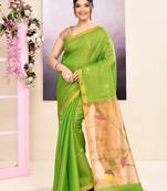 Women's green embellished tissue jamdani saree