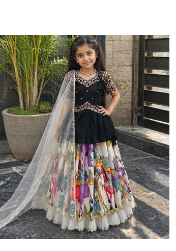New Designer Kediya Style Chinon Silk Embroidery Work Black Readymade Lehenga Choli 1