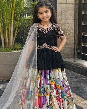 New Designer Kediya Style Chinon Silk Embroidery Work Black Readymade Lehenga Choli