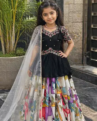 New Designer Kediya Style Chinon Silk Embroidery Work Black Readymade Lehenga Choli