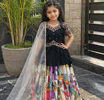 New Designer Kediya Style Chinon Silk Embroidery Work Black Readymade Lehenga Choli