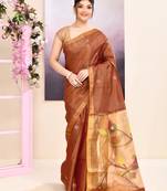Women's brown embellished tissue jamdani saree