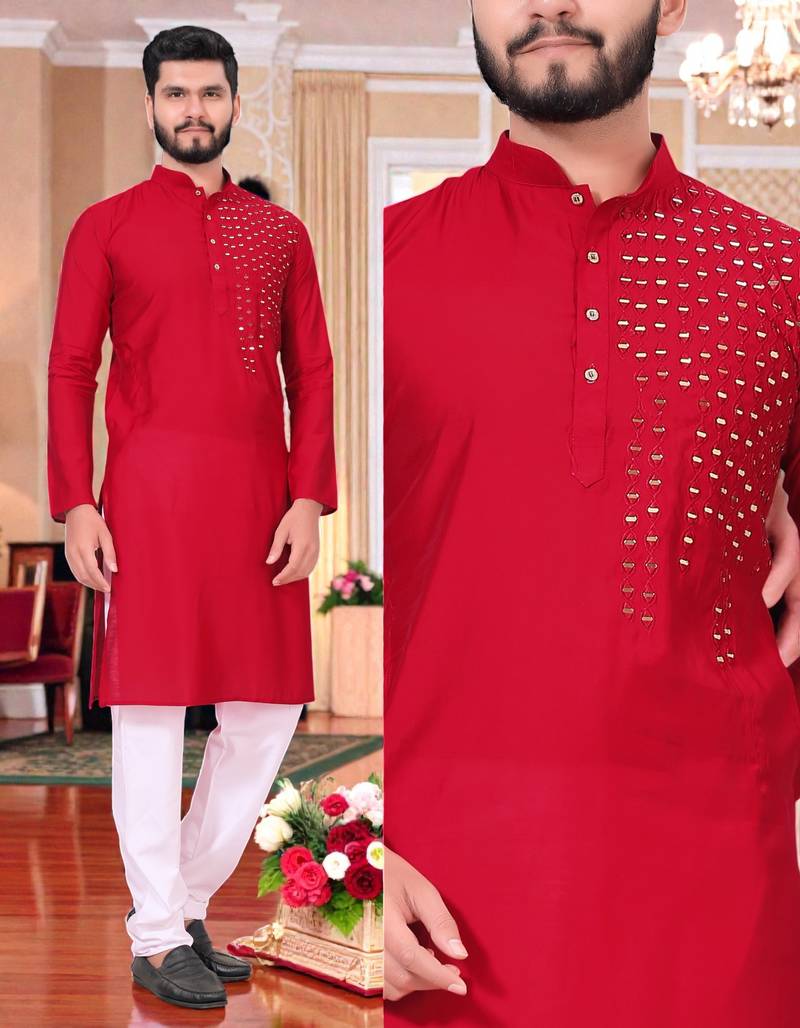 men’s festive special traditional cotton kurta with regular fit