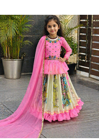New Kediya Style Georgette Embroidery Work Pink Readymade Lehenga Choli 1