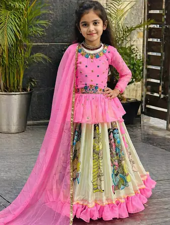 New Kediya Style Georgette Embroidery Work Pink Readymade Lehenga Choli