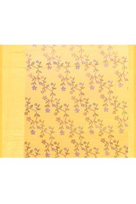 Women's yellow embellished cotton blend printed saree 5