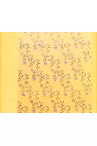 Women's yellow embellished cotton blend printed saree