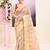 Women's baige embellished cotton blend printed saree
