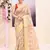 Women's baige embellished cotton blend printed saree