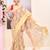Women's baige embellished cotton blend printed saree