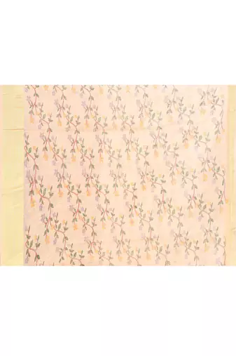 Women's baige embellished cotton blend printed saree