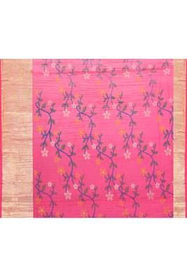 Women's pink embellished cotton blend printed saree 5