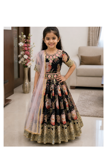 Black digital print gown with Embroidered Sequins  6