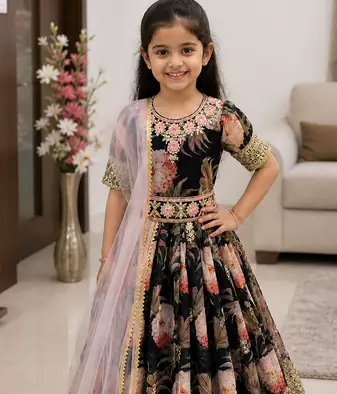 Black digital print gown with Embroidered Sequins 