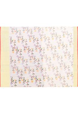 Women's white embellished cotton blend printed saree 5