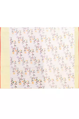 Women's white embellished cotton blend printed saree