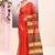 Women's red embellished cotton blend jamdani saree