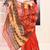 Women's red embellished cotton blend jamdani saree