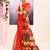 Women's red embellished cotton blend jamdani saree