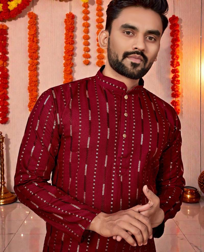 men’s festive special traditional cotton kurta with regular fit