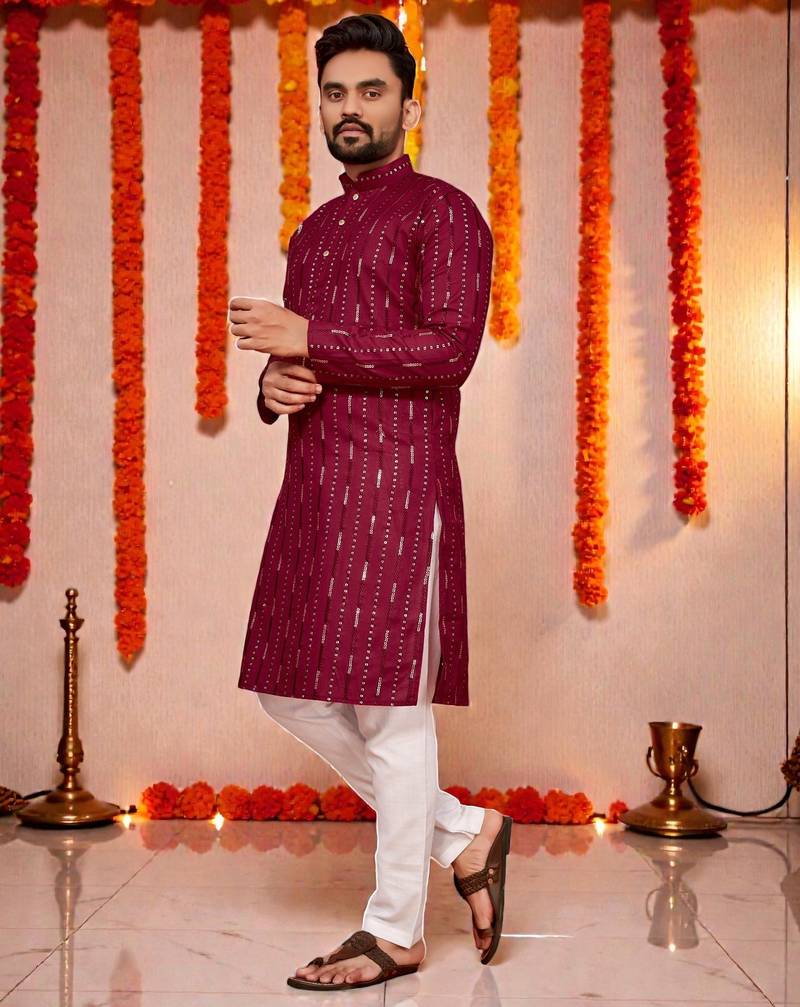 men’s festive special traditional cotton kurta with regular fit