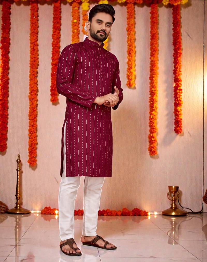 men’s festive special traditional cotton kurta with regular fit