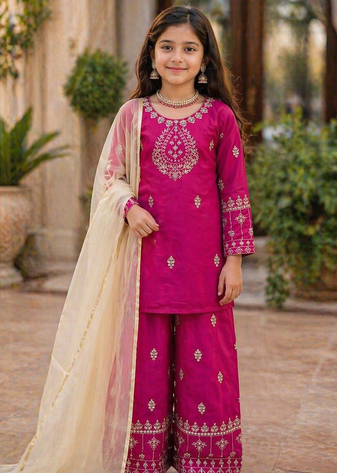 Alluring Heavy Pure Creap Embroidery Work Rani Pink Readymade Salwar Suit