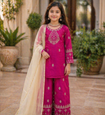 Alluring Heavy Pure Creap Embroidery Work Rani Pink Readymade Salwar Suit