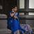 Royal blue silk blend banarasi saree with unstitched blouse piece