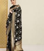 Black silk blend banarasi saree with unstitched blouse piece
