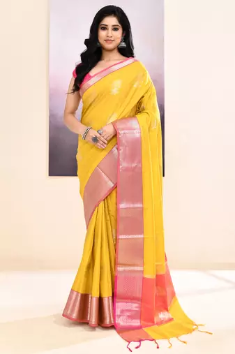 Women's mustard yellow embellished silk saree