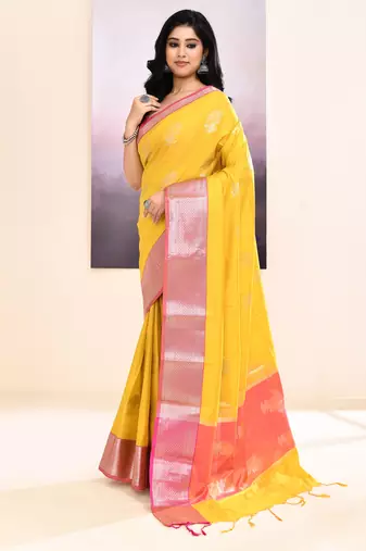 Women's mustard yellow embellished silk saree