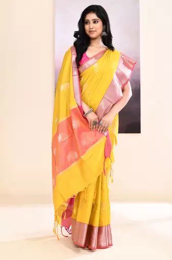 Women's mustard yellow embellished silk saree
