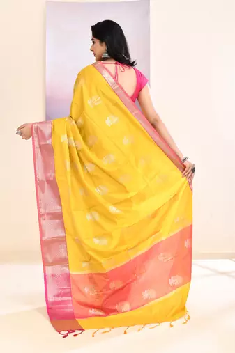 Women's mustard yellow embellished silk saree