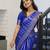 Royal blue silk blend banarasi saree with unstitched blouse piece