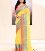 Women's yellow embellished zari border cotton saree