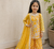 fancy Georgette Embroidery and Diamond Work Yellow Readymade Salwar Suit