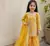 fancy Georgette Embroidery and Diamond Work Yellow Readymade Salwar Suit