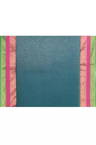 Women's teal embellished zari border cotton saree