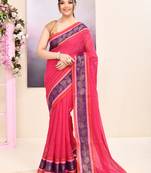 Women's rani pink embellished zari border cotton saree