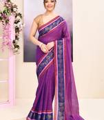 Women's purple embellished zari border cotton saree