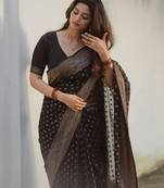 Black silk blend banarasi saree with unstitched blouse piece