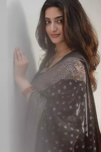 Black silk blend banarasi saree with unstitched blouse piece