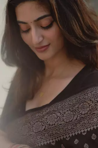 Black silk blend banarasi saree with unstitched blouse piece
